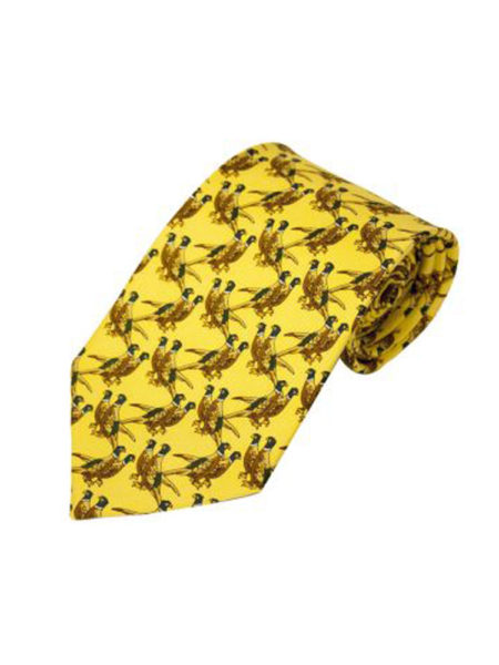100% Silk Tie By Bisley – Solid Yellow Pheasants
