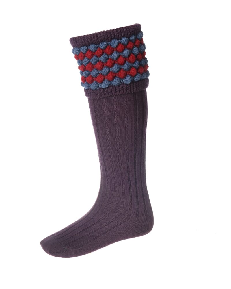 House of Cheviot Angus Socks and Garters Unique Bobble Pattern In Thistle House of Cheviot Angus Socks and Garters Unique Bobble Pattern In Thistle