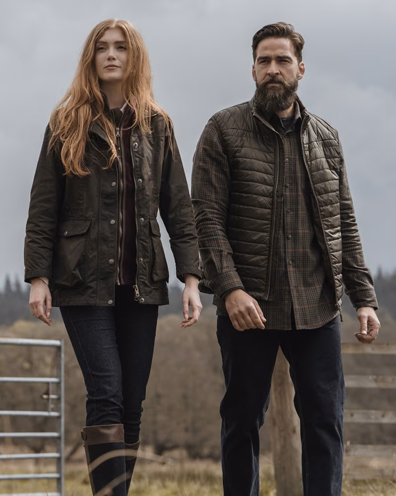 Hoggs of Fife Caledonia Ladies Waxed Jacket in Antique Olive, country lifestyle view