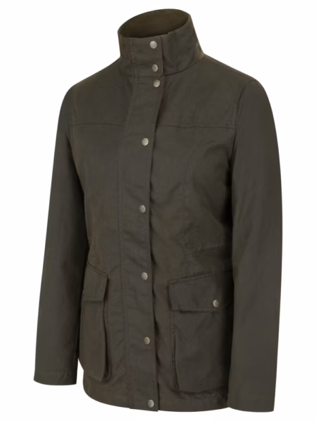 Hoggs of Fife Caledonia Ladies Waxed Jacket in Antique Olive, front view