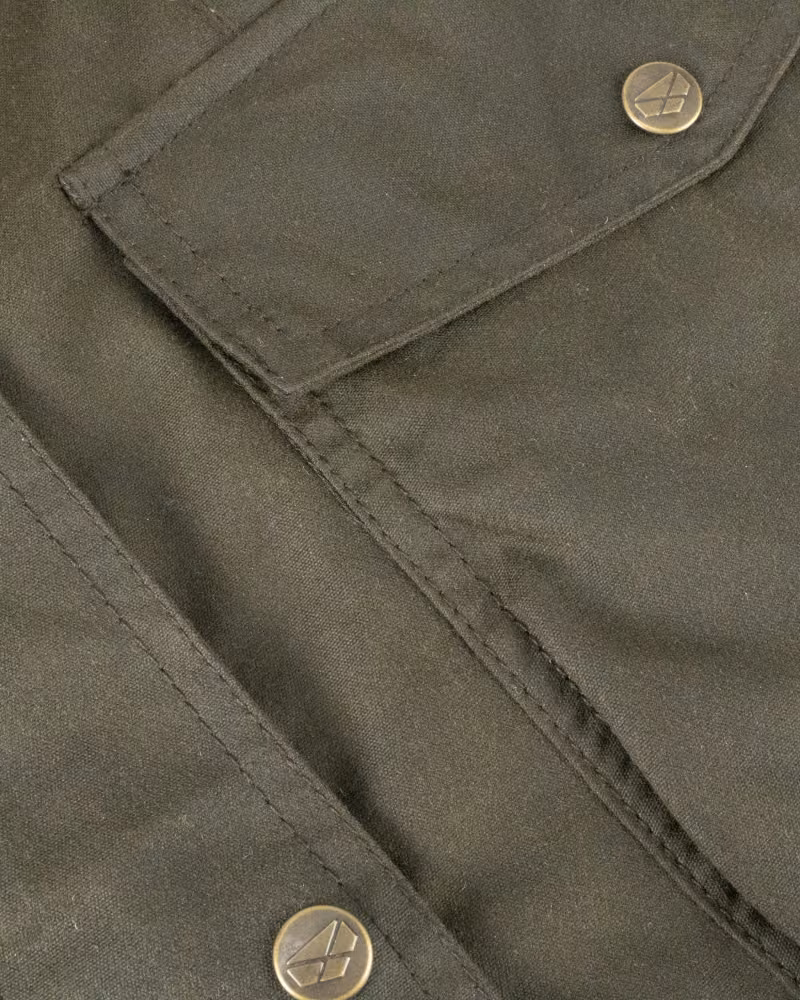 Hoggs of Fife Caledonia Ladies Waxed Jacket in Antique Olive, pocket detail view