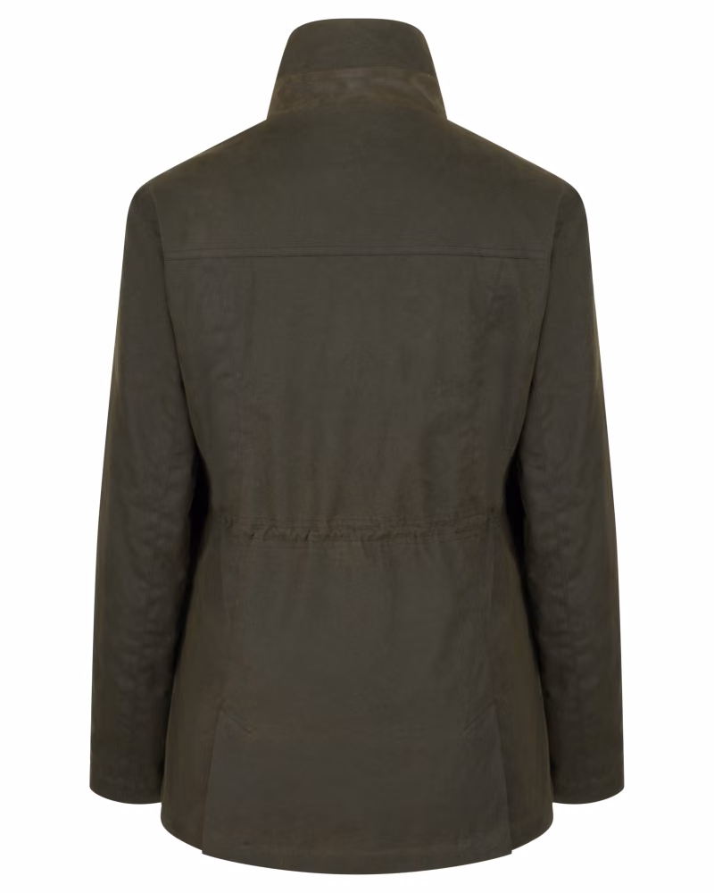 Hoggs of Fife Caledonia Ladies Waxed Jacket in Antique Olive, rear view