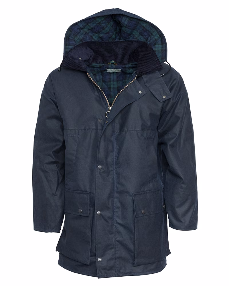 Hoggs of Fife Padded Wax Jacket in Navy, front view