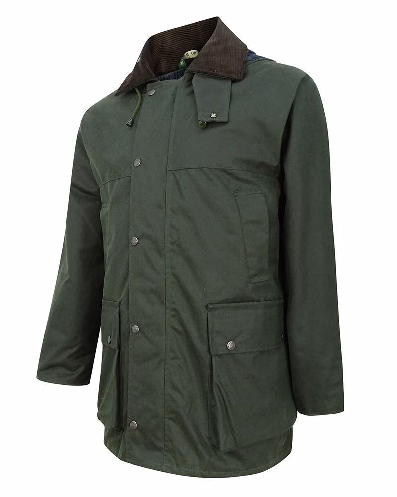 Hoggs of Fife Padded Wax Jacket in Olive, front view