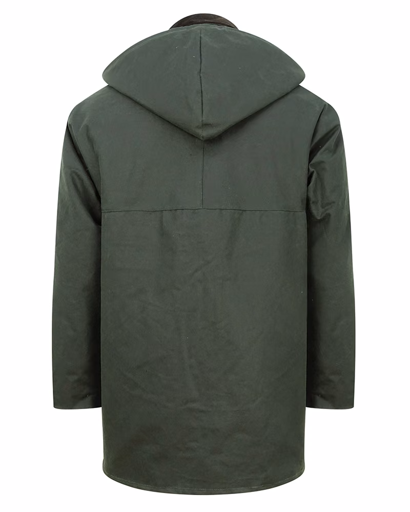 Hoggs of Fife Padded Wax Jacket in Olive, rear view