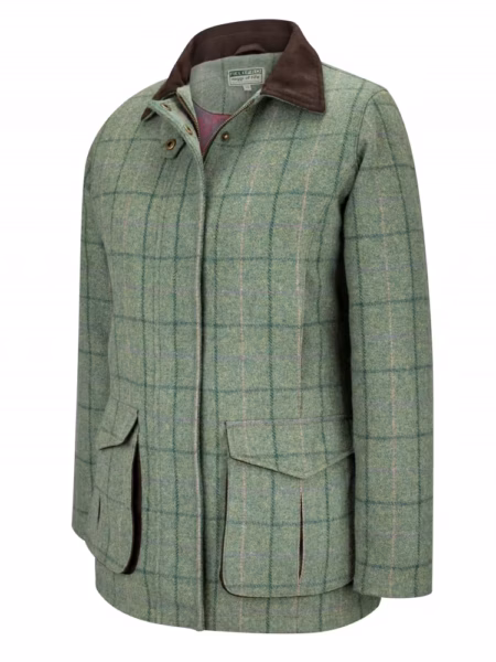 Hoggs of Fife Roslin Ladies Technical Tweed Field Coat in Spring Bracken, front view