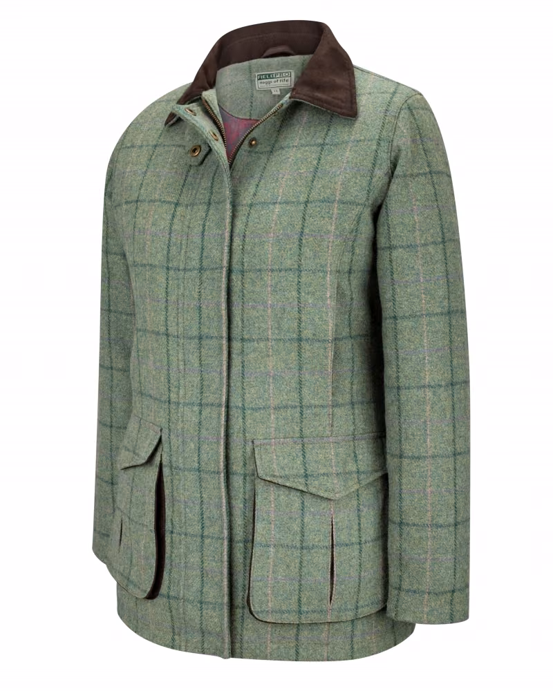 Hoggs of Fife Roslin Ladies Technical Tweed Field Coat in Spring Bracken, front view