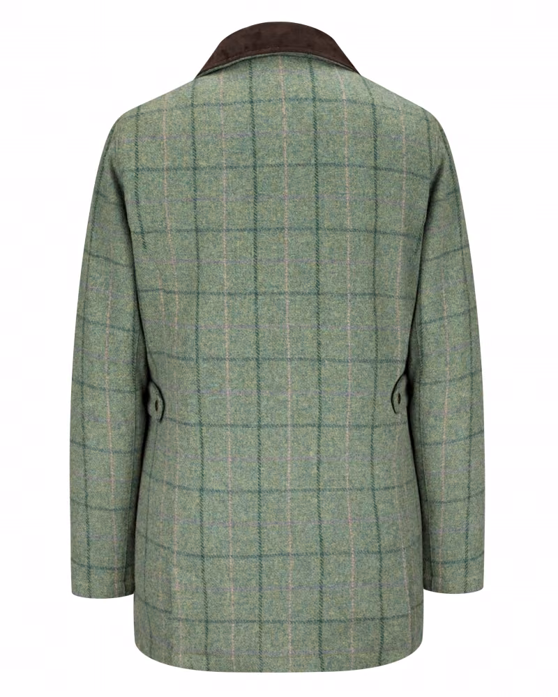 Hoggs of Fife Roslin Ladies Technical Tweed Field Coat in Spring Bracken, rear view