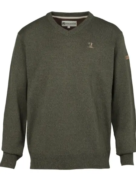Percussion V-neck Hunting Sweater - Khaki