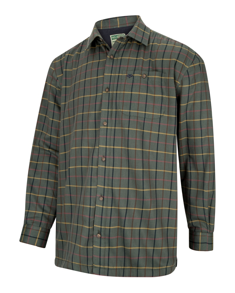 Hoggs of Fife Bark Micro Fleece Lined Shirt green check shirt