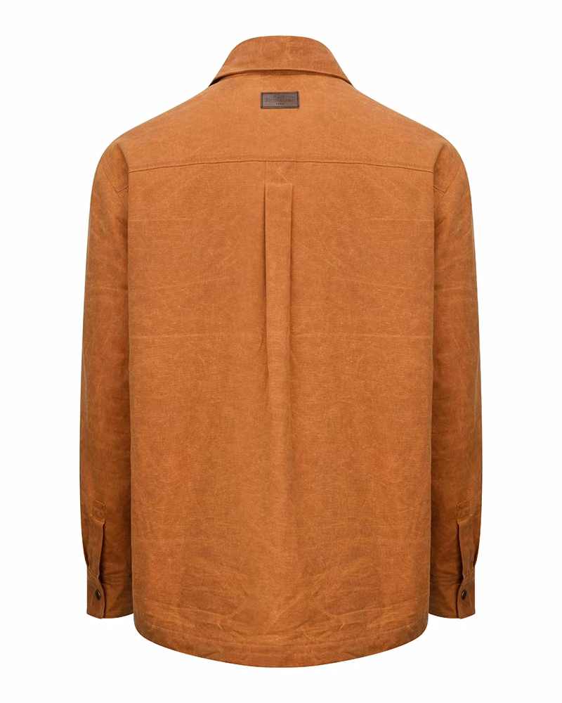 Hoggs of Fife Huntly Waxed Canvas Utility Overshirt - Caramel - rear