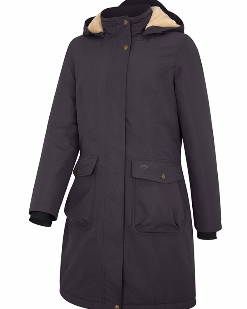 Hoggs of Fife Walker Ladies Long Coat in Charcoal, front view