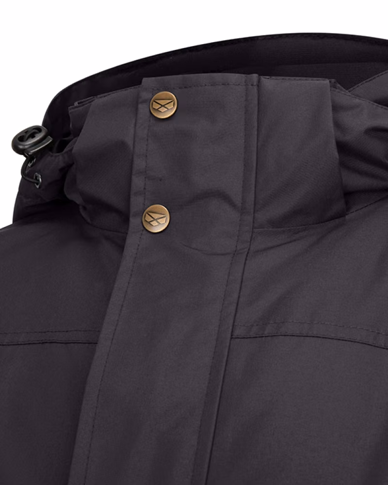 Hoggs of Fife Walker Mens Long Coat in Charcoal, collar detail view