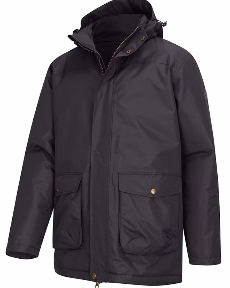 Hoggs of Fife Walker Mens Long Coat in Charcoal, front view