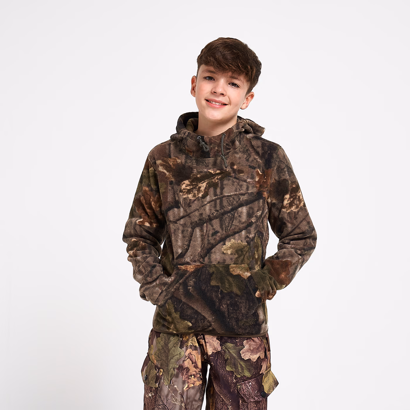 Jack Pyke junior fieldman fleece hoodie in evo - model front