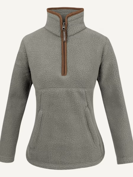 Jack Pyke ladies half zip sherpa fleece pullover in sail - front