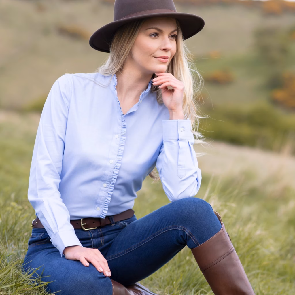 Rydale Ladies Oxford Cotton Ruffled Shirt - Ivy