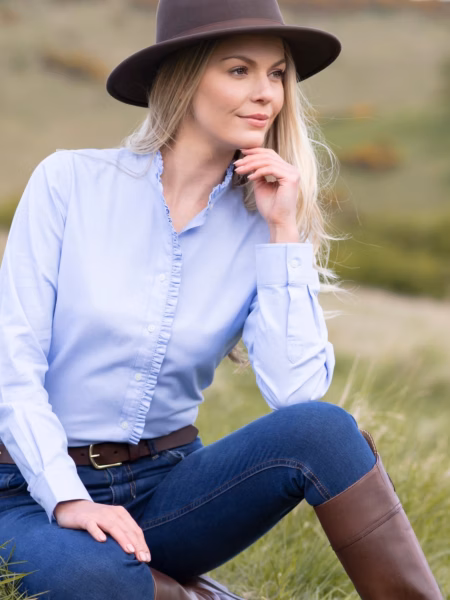 Rydale Ladies Oxford Cotton Ruffled Shirt - Ivy