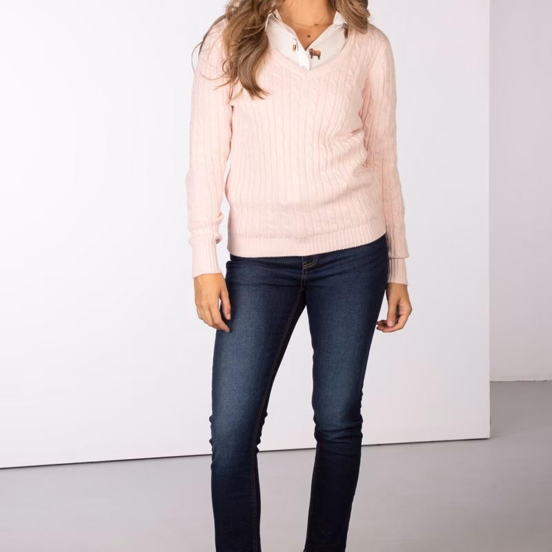 Rydale Ladies V Neck Cable Knit Jumper - Emma Rydale Ladies V Neck Cable Knit Jumper - Emma
