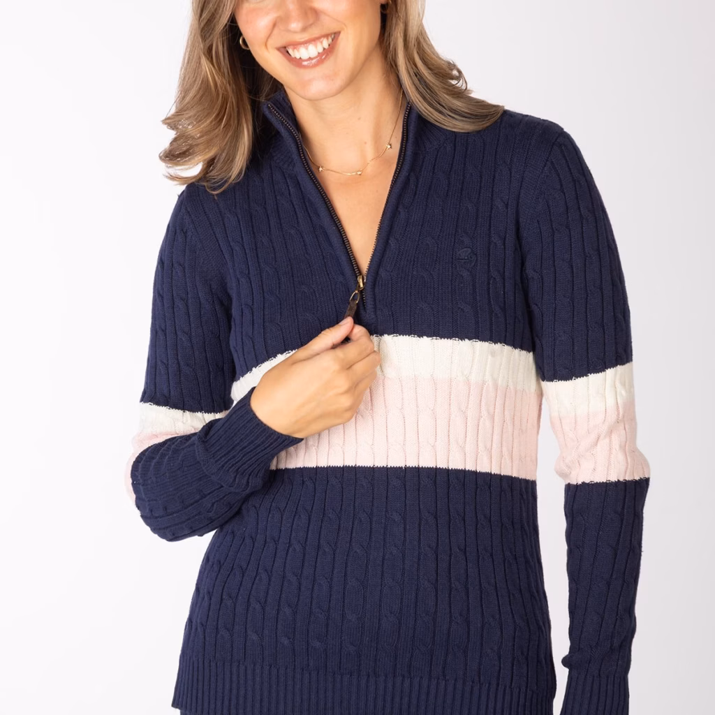 Rydale Ladies Striped Quarter Zip Jumper - Bramham