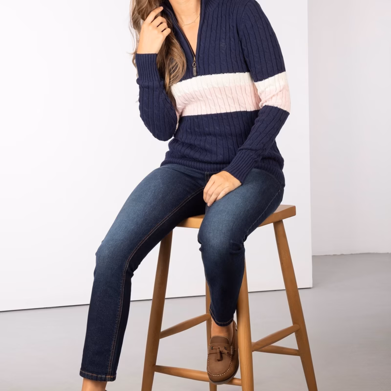 Rydale Ladies Striped Quarter Zip Jumper - Bramham Rydale Ladies Striped Quarter Zip Jumper - Bramham