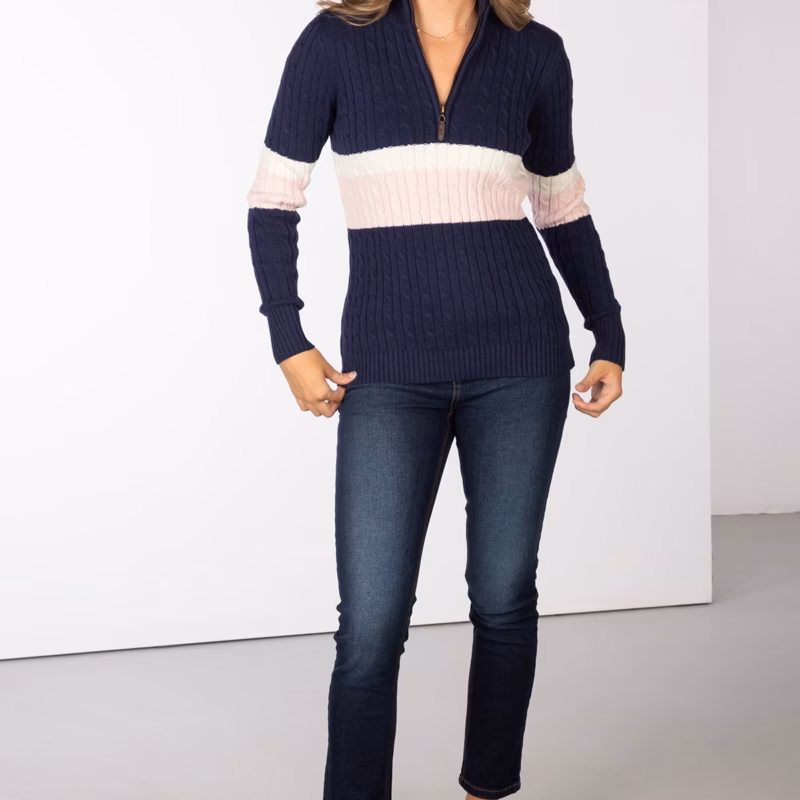 Rydale Ladies Striped Quarter Zip Jumper - Bramham Rydale Ladies Striped Quarter Zip Jumper - Bramham