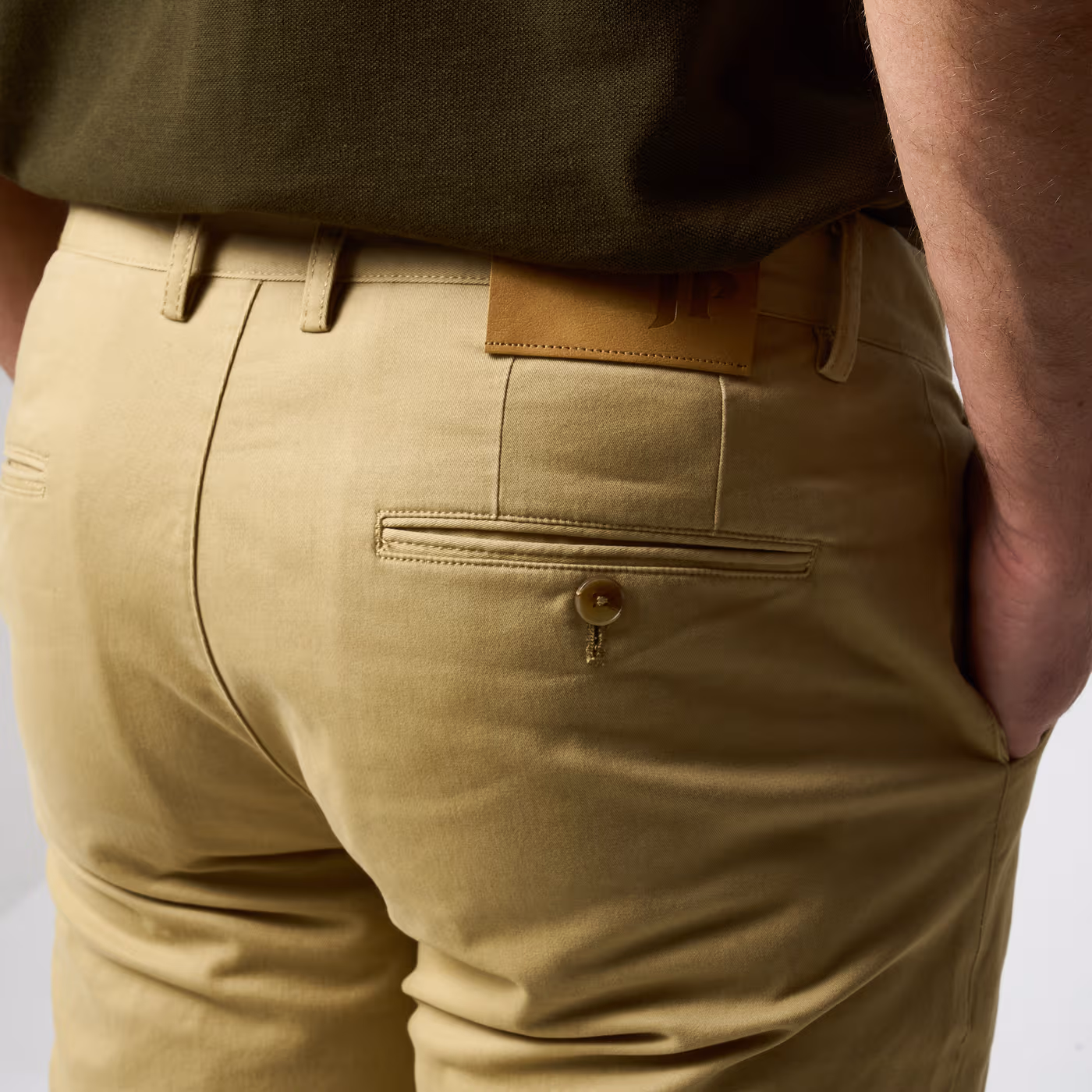 Jack Pyke Chino Trousers in Heritage Beige – rear pocket detail Jack Pyke Chino Trousers in Heritage Beige – rear pocket detail