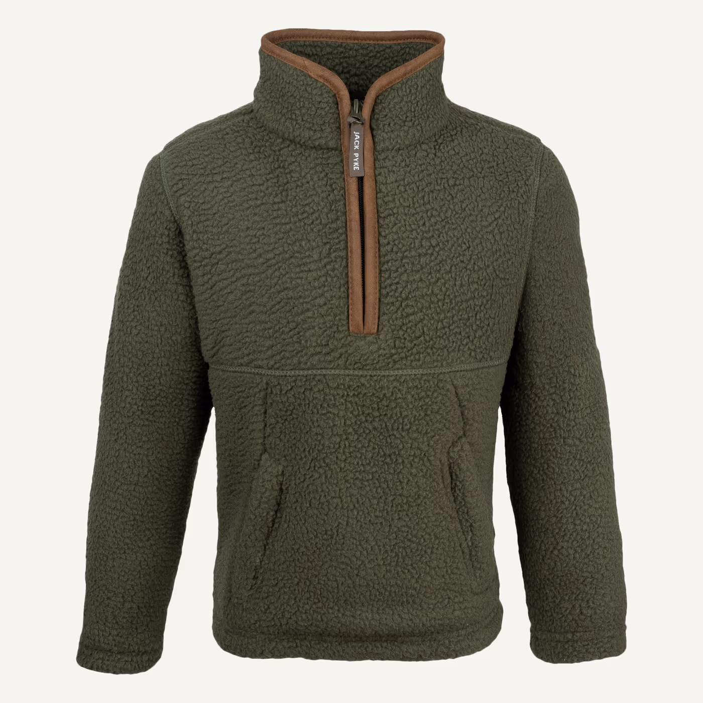 Jack Pyke Junior Half Zip Sherpa Fleece Pullover in Olive – front Jack Pyke Junior Half Zip Sherpa Fleece Pullover in Olive – front