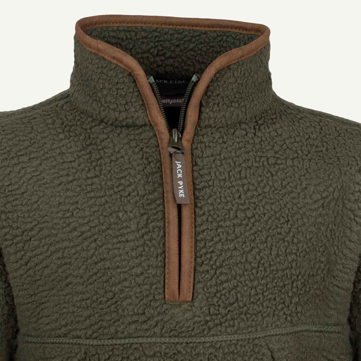 Jack Pyke Junior Half Zip Sherpa Fleece Pullover in Olive – zip detail Jack Pyke Junior Half Zip Sherpa Fleece Pullover in Olive – zip detail