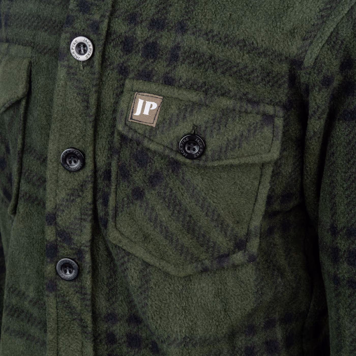 Jack Pyke Junior Polar Fleece Shirt in Green Check – chest pocket detail Jack Pyke Junior Polar Fleece Shirt in Green Check – chest pocket detail