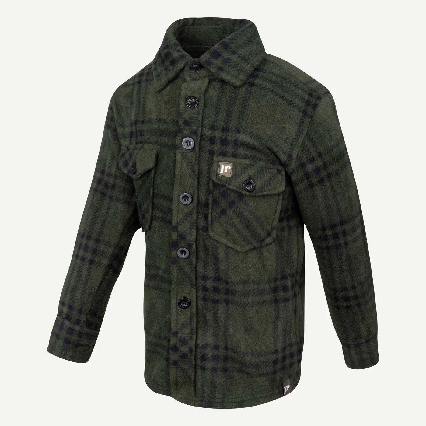 Jack Pyke Junior Polar Fleece Shirt in Green Check – left three quarter Jack Pyke Junior Polar Fleece Shirt in Green Check – left three quarter