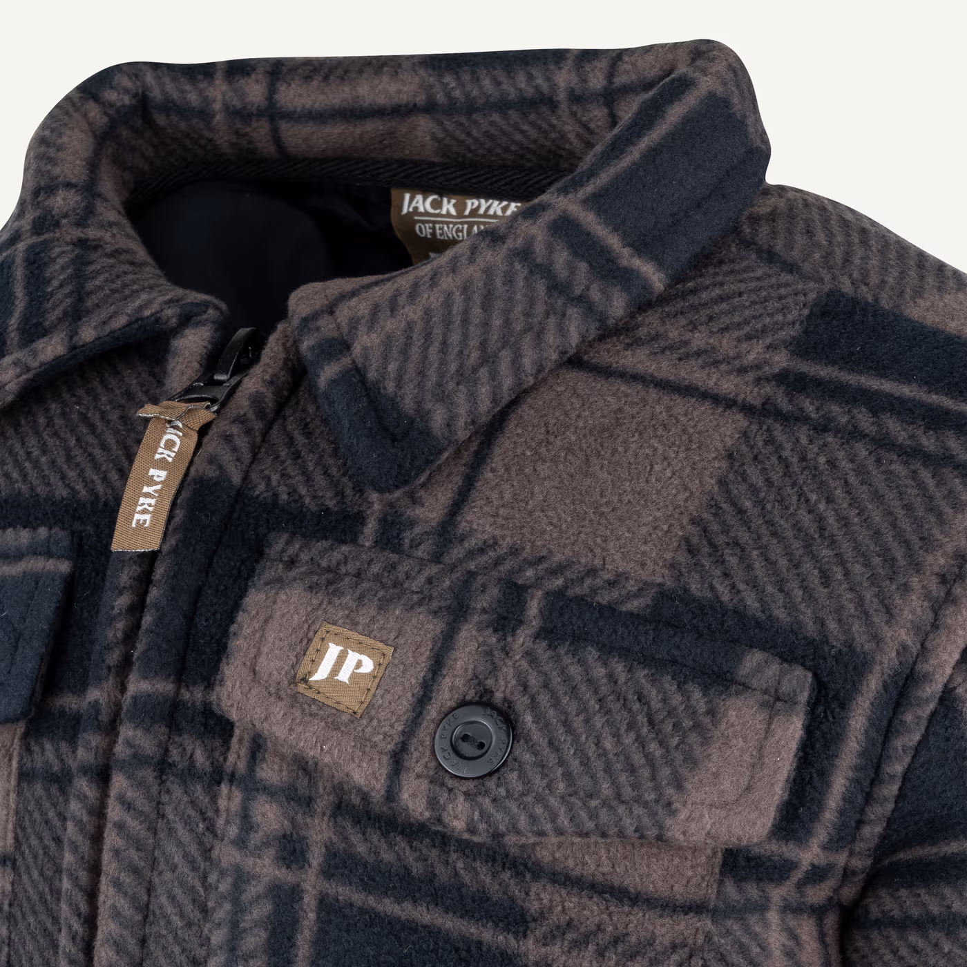 Jack Pyke Junior Tundra Shirt in Brown Check – chest pocket detail Jack Pyke Junior Tundra Shirt in Brown Check – chest pocket detail