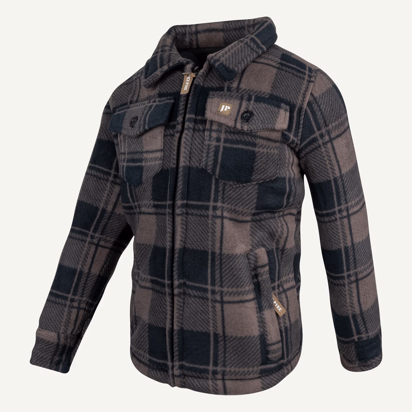 Jack Pyke Junior Tundra Shirt in Brown Check – left three quarter Jack Pyke Junior Tundra Shirt in Brown Check – left three quarter