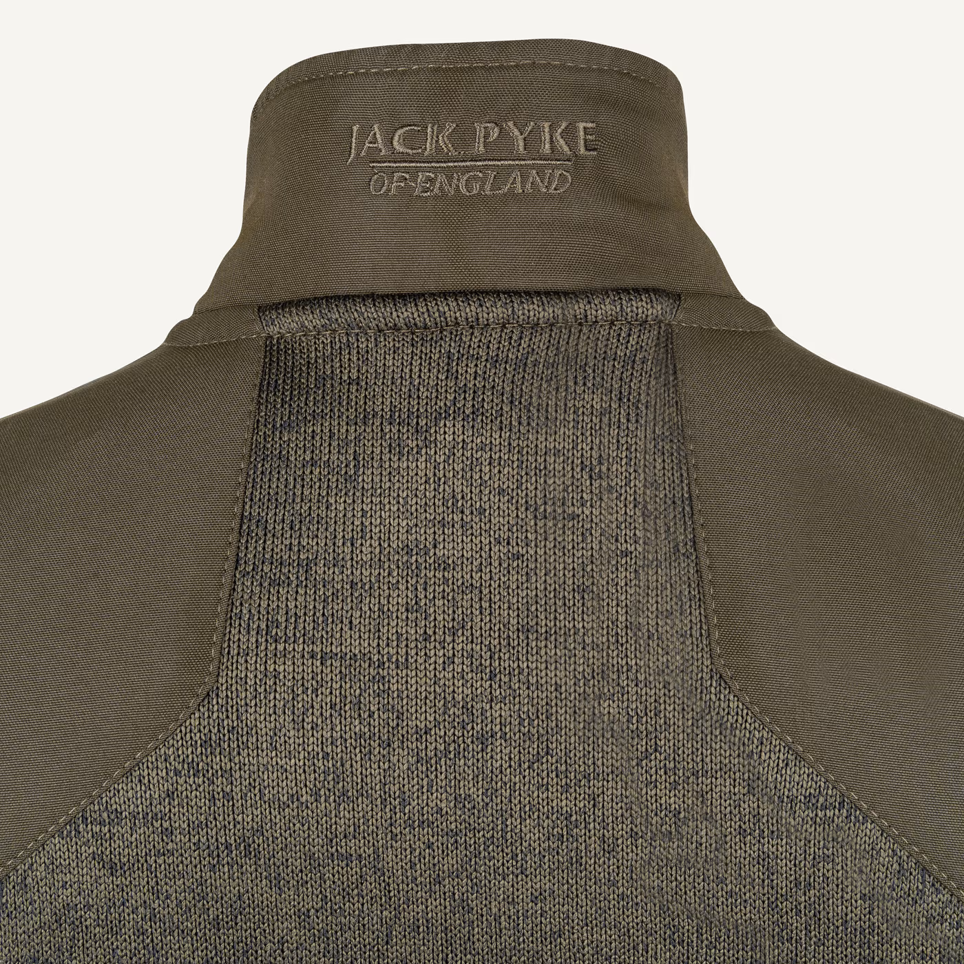 Jack Pyke Ladies Melange Fleece Gilet in Dark Olive – collar detail Jack Pyke Ladies Melange Fleece Gilet in Dark Olive – collar detail