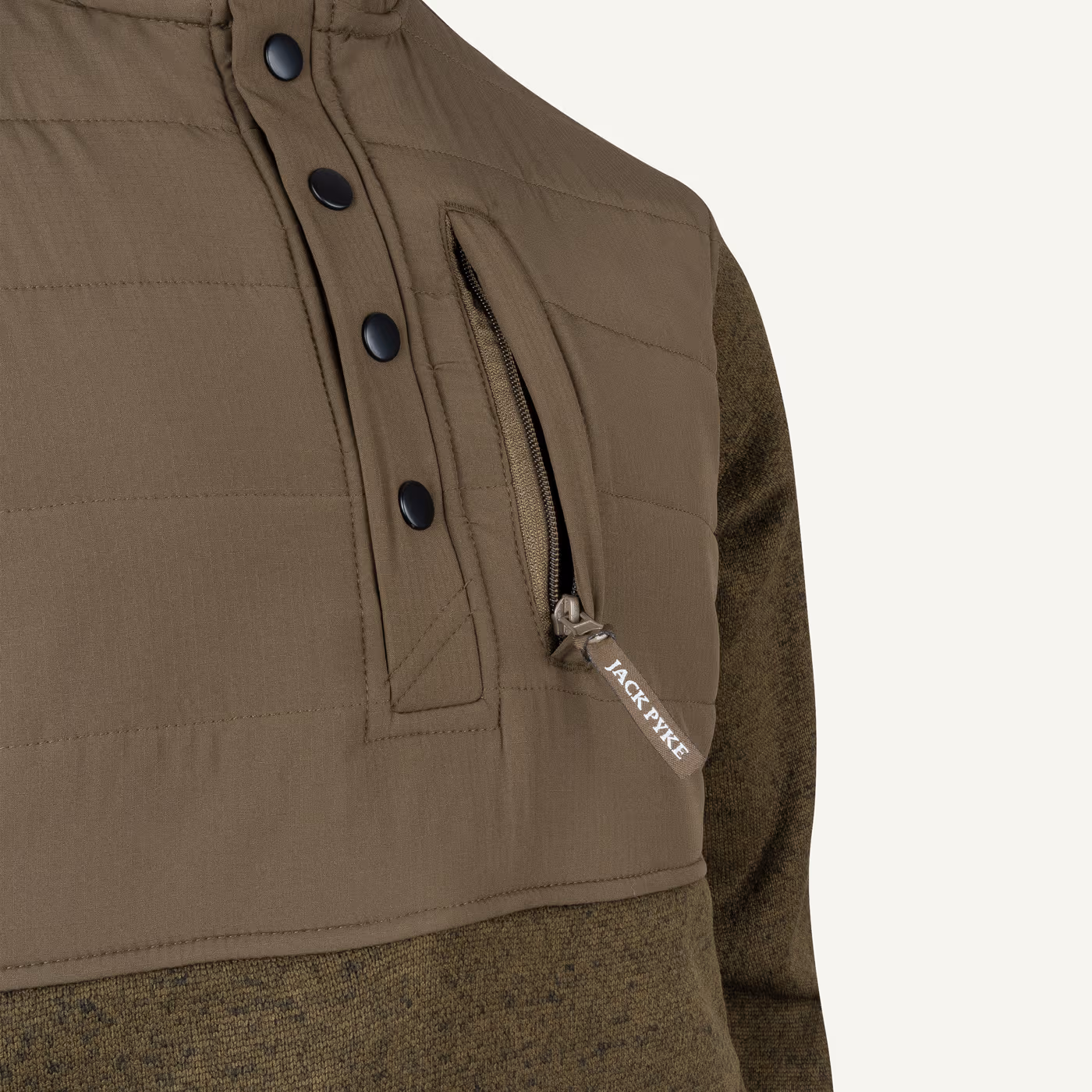 Jack Pyke Snap Neck Pullover in Green – chest zip detail Jack Pyke Snap Neck Pullover in Green – chest zip detail