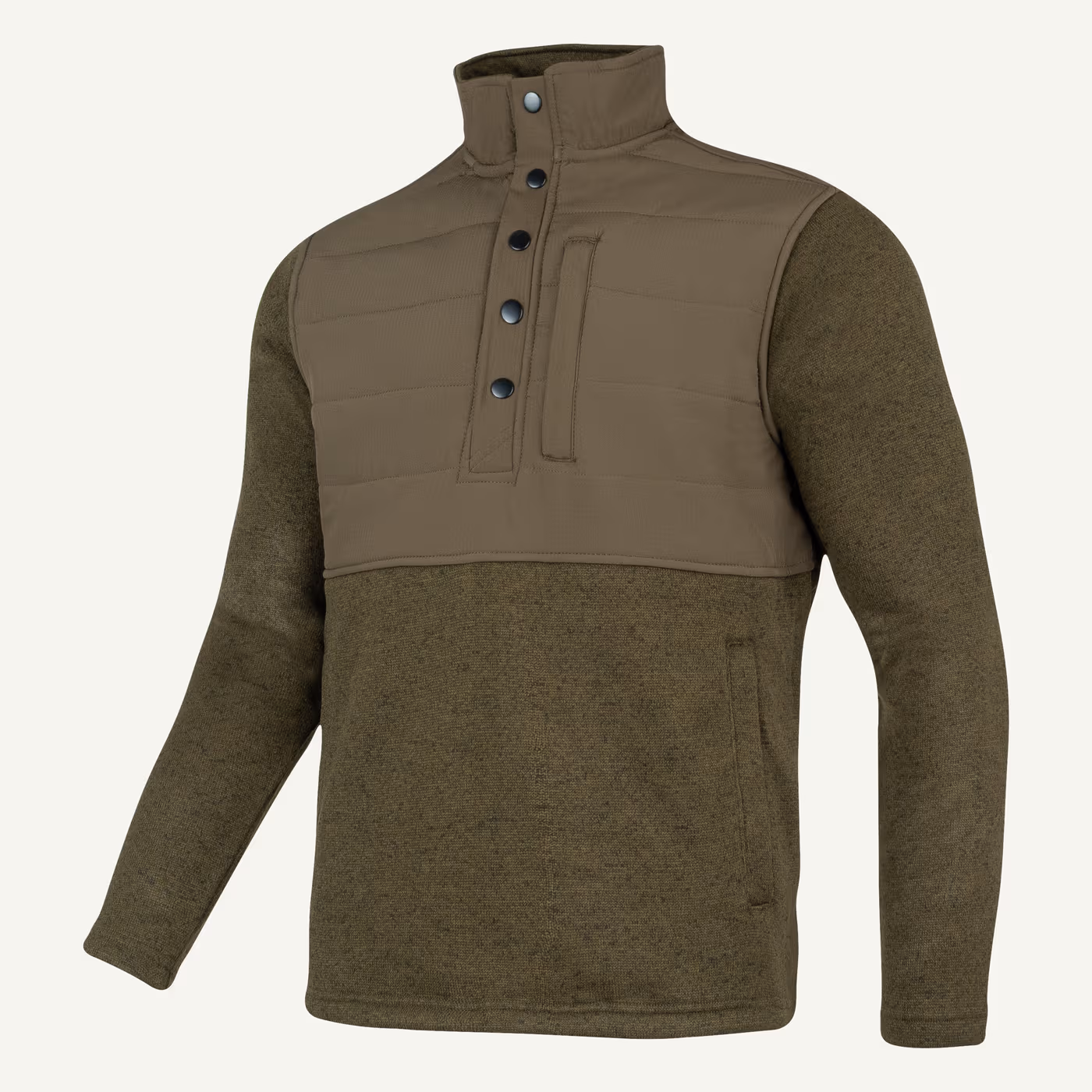 Jack Pyke Snap Neck Pullover in Green – left three quarter Jack Pyke Snap Neck Pullover in Green – left three quarter