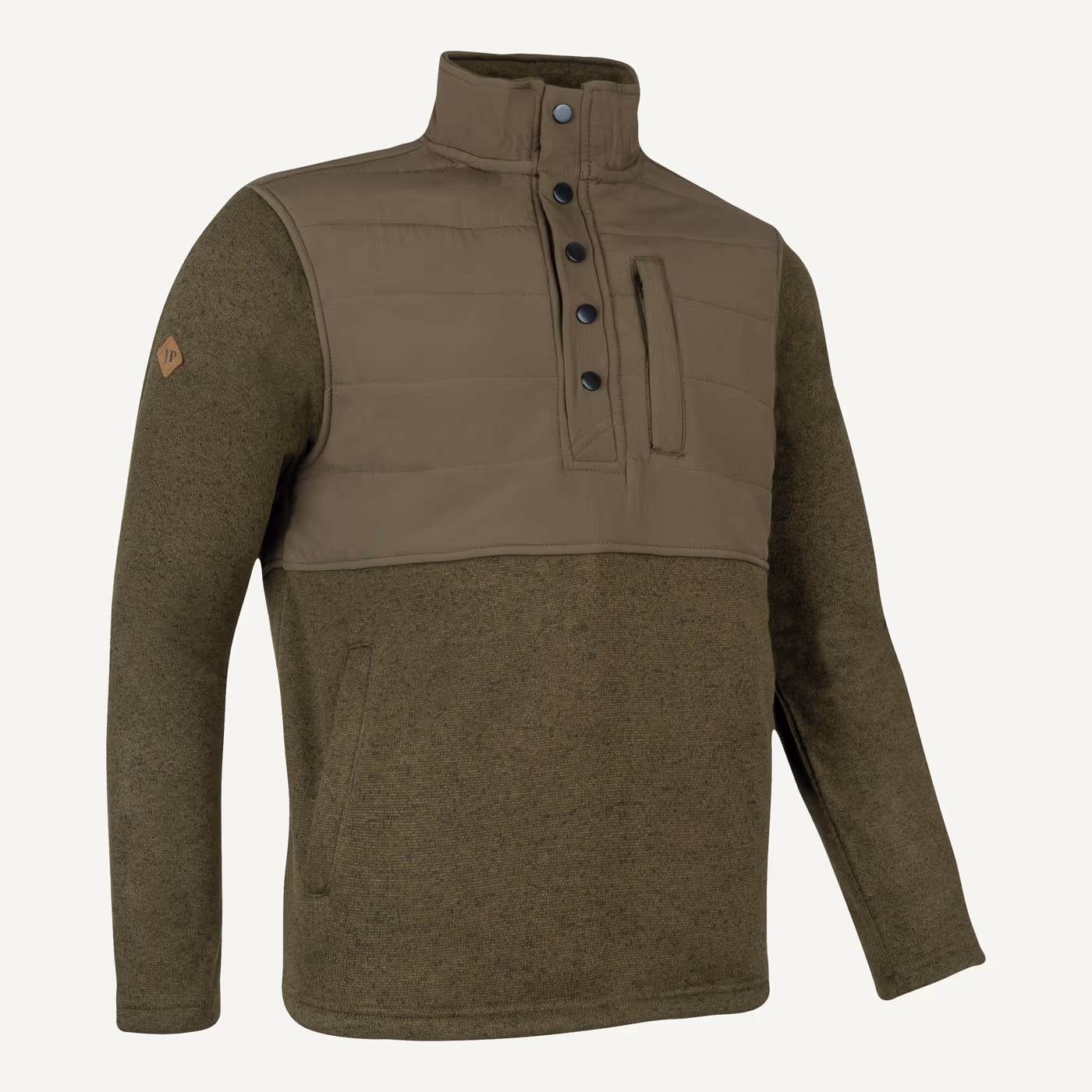 Jack Pyke Snap Neck Pullover in Green – right three quarter Jack Pyke Snap Neck Pullover in Green – right three quarter