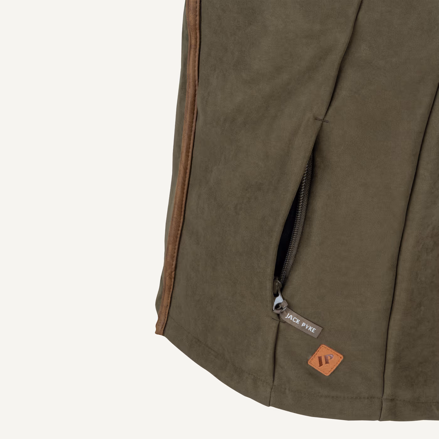 Jack Pyke Technical Moleskin Gilet in Dark Olive – pocket detail Jack Pyke Technical Moleskin Gilet in Dark Olive – pocket detail