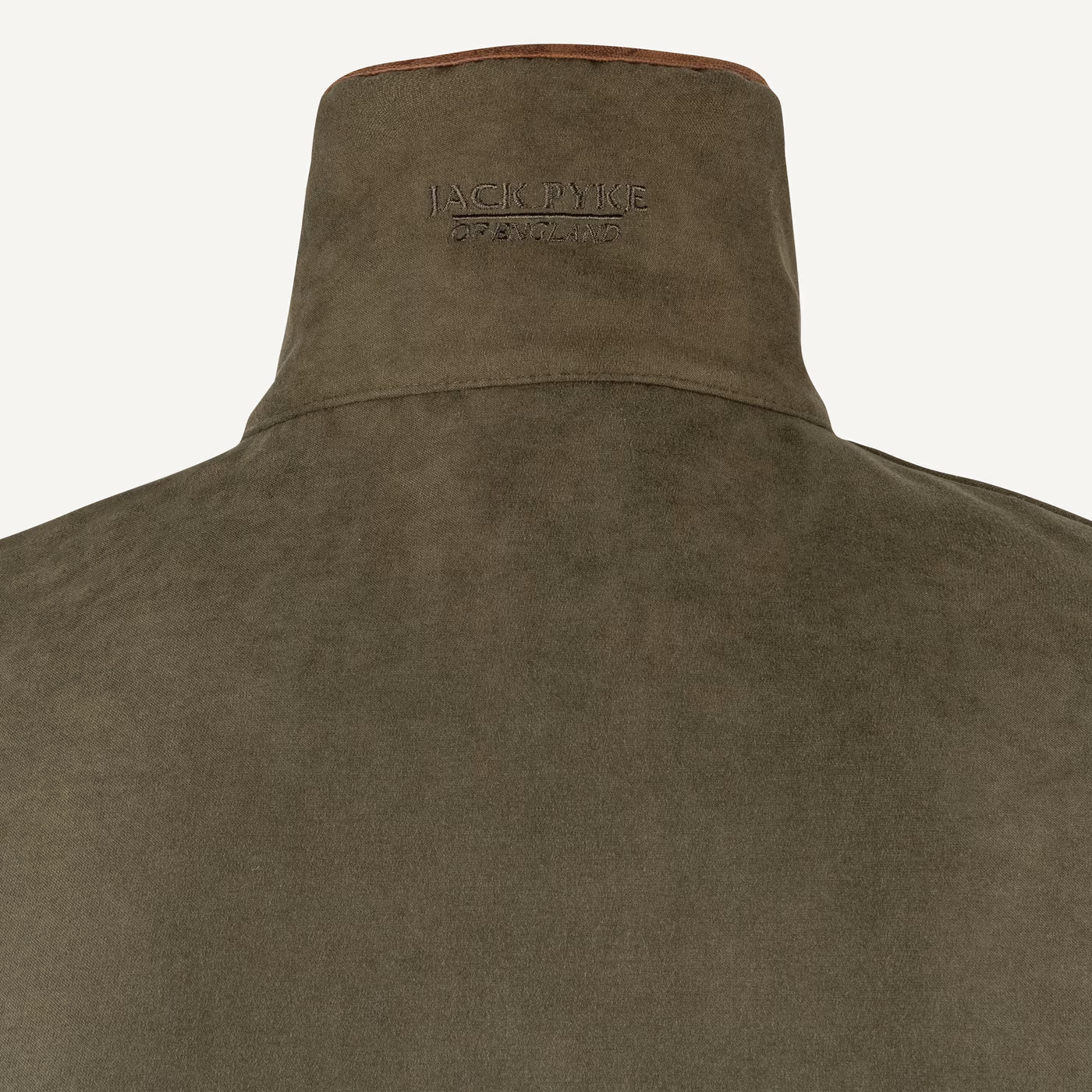 Jack Pyke Technical Moleskin Gilet in Dark Olive – rear collar detail Jack Pyke Technical Moleskin Gilet in Dark Olive – rear collar detail