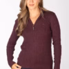 Rydale Ladies Quarter Zip Cable Knit Jumper - Emma - Emma Burgundy
