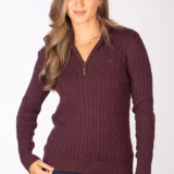Rydale Ladies Quarter Zip Cable Knit Jumper - Emma - Emma Burgundy