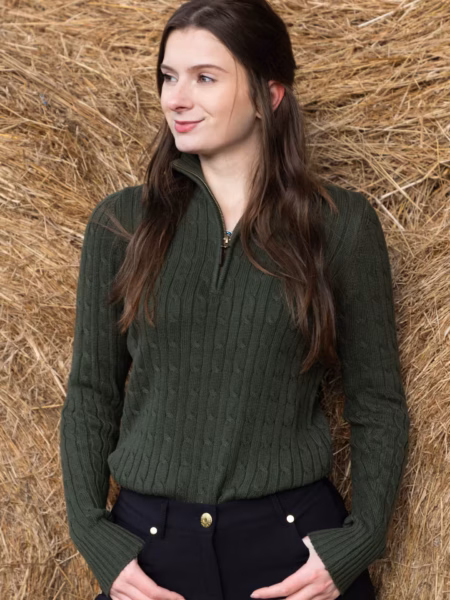 Rydale Ladies Quarter Zip Cable Knit Jumper - Emma - Emma Burgundy