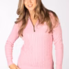 Rydale Ladies Quarter Zip Cable Knit Jumper - Emma - Perfect Pink