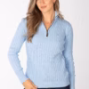 Rydale Ladies Quarter Zip Cable Knit Jumper - Emma - Soft Blue