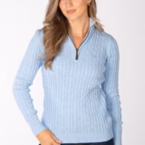 Rydale Ladies Quarter Zip Cable Knit Jumper - Emma - Soft Blue