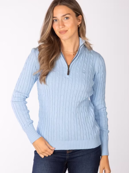 Rydale Ladies Quarter Zip Cable Knit Jumper - Emma - Emma Burgundy