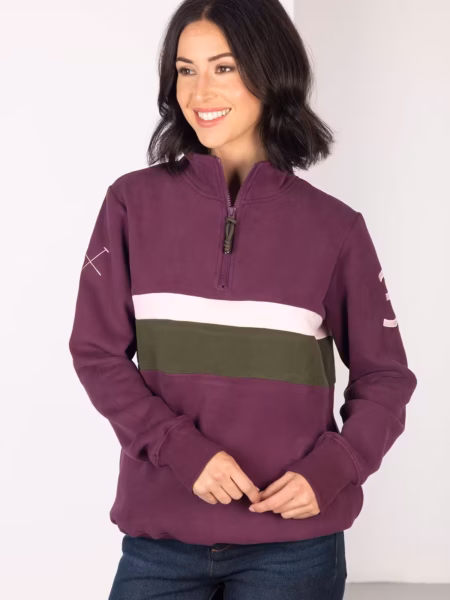 Rydale Ladies Stripe Sweatshirt - Bramham - Dark Berry