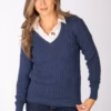 Rydale Ladies V Neck Cable Knit Jumper - Emma - Mid Navy