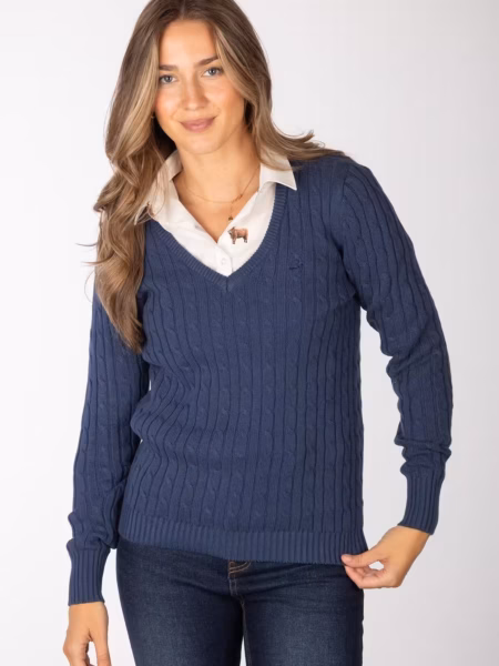 Rydale Ladies V Neck Cable Knit Jumper - Emma