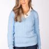 Rydale Ladies V Neck Cable Knit Jumper - Emma - Soft Blue